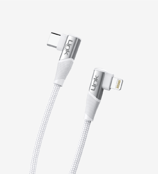 LİNKTECH K596 Gaming 90° Derece Metalik Başlıklı 1500mm 3A 27W Örgülü Tip-C Lightning Şarj Kablosu