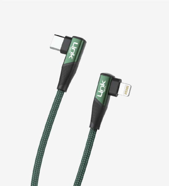 LİNKTECH K596 Gaming 90° Derece Metalik Başlıklı 1500mm 3A 27W Örgülü Tip-C Lightning Şarj Kablosu