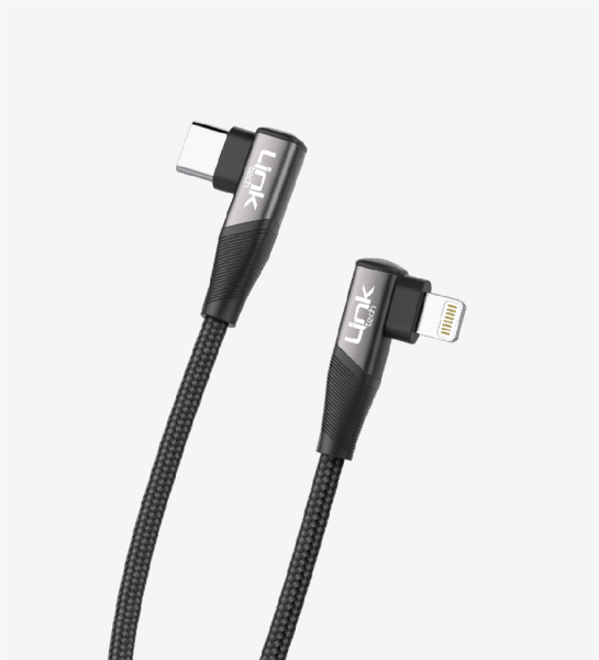 LİNKTECH K596 Gaming 90° Derece Metalik Başlıklı 1500mm 3A 27W Örgülü Tip-C Lightning Şarj Kablosu