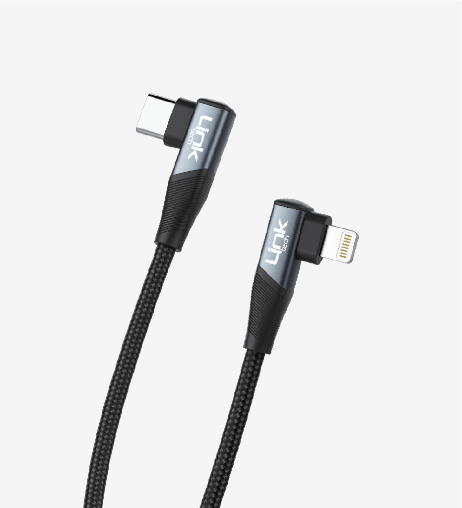 LİNKTECH K596 Gaming 90° Derece Metalik Başlıklı 1500mm 3A 27W Örgülü Tip-C Lightning Şarj Kablosu