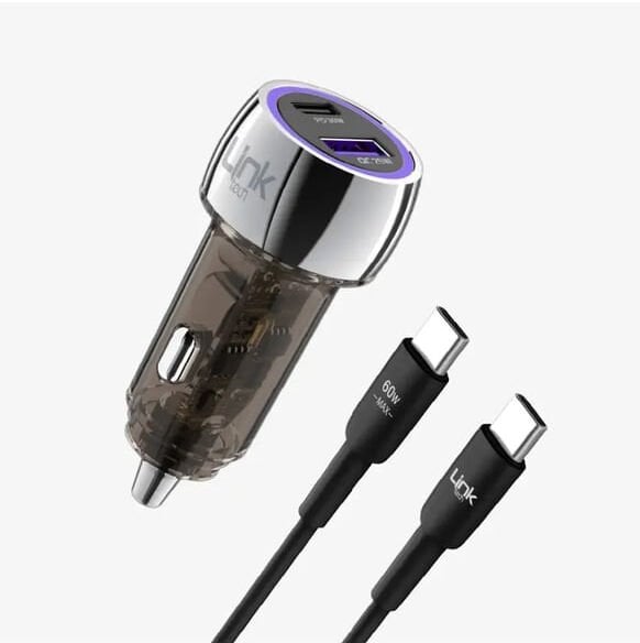 C437 Şeffaf 55W Çift PD (30W) & QC (25W) Type-C Kablolu Araç şarjı