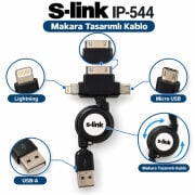 S-link IP-544 Makaralı Çoklu Şarj Kablosu 3 Başlıklı USB Kablo