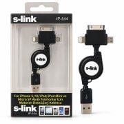 S-link IP-544 Makaralı Çoklu Şarj Kablosu 3 Başlıklı USB Kablo