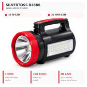Silvertoss R2886 10W Şarjlı El Feneri ve 20 Saat LED Işıldak