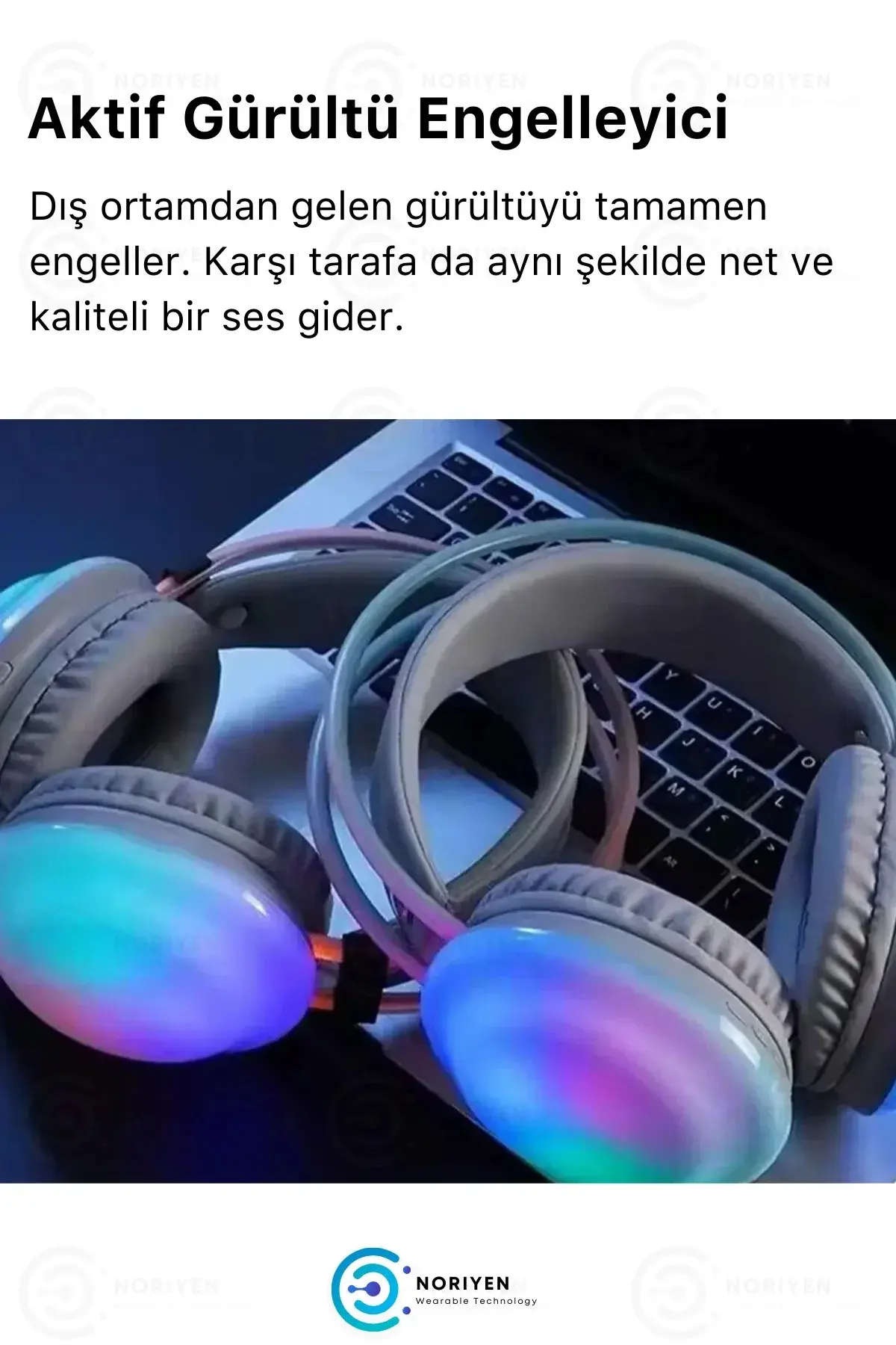 YK DESING Pd1 Premium Seri Mikrofonlu RGB LED Işıklı Bluetooth Kablosuz Kafa Üstü Kulaklık