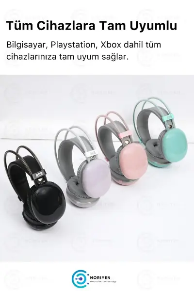 YK DESING Pd1 Premium Seri Mikrofonlu RGB LED Işıklı Bluetooth Kablosuz Kafa Üstü Kulaklık