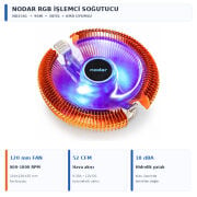 Nodar ND2551 RGB İşlemci Fanı 90 W Intel AMD Uyumlu Soğutucu