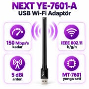 Next YE-7601-A USB Wifi Anten Uydu Alıcı Kablosuz Adaptör