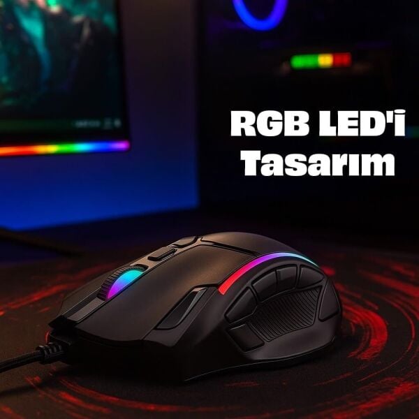 MKESPN X15 Kablolu Gaming Mouse | 12800 DPI | 12 Tuşlu Makro | RGB Işıklı | Yüksek Hassasiyetli