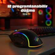 MKESPN X15 Kablolu Gaming Mouse | 12800 DPI | 12 Tuşlu Makro | RGB Işıklı | Yüksek Hassasiyetli