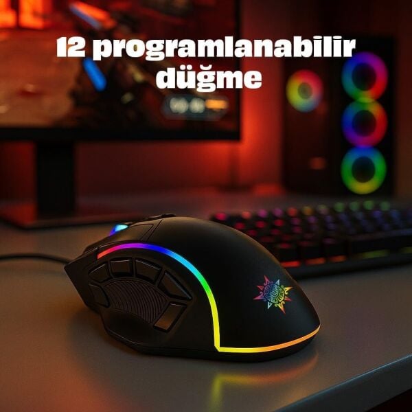 MKESPN X15 Kablolu Gaming Mouse | 12800 DPI | 12 Tuşlu Makro | RGB Işıklı | Yüksek Hassasiyetli