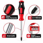 Swar SWR-GTRN15 Profesyonel 6x150 mm Krom Çelik Yıldız Tornavida