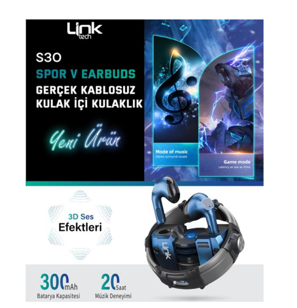 LİNKTECH S30 Kulak İçi Oyuncu Bluetooth Kulaklık