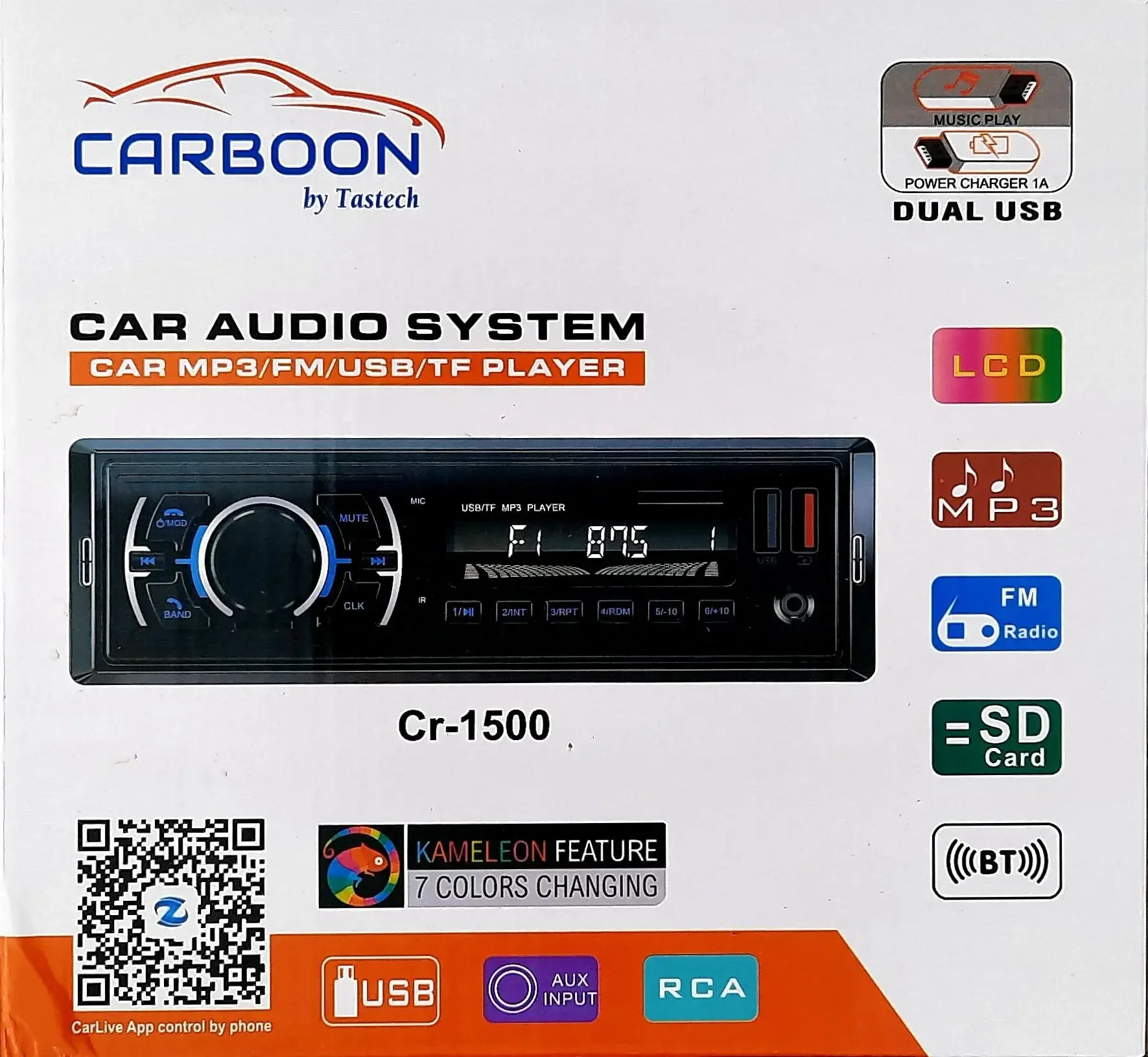 Carboon CR-1500 MX Oto Teyp | Bluetooth, USB, FM Destekli Araç Müzik Sistemi