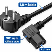 Powermaster 8617 90 Derece L Tipi C7 Power Kablo 1.8M 3x1mm