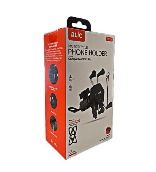 Motobir BST6 Usb Şarjlı Telefon Tutucu Ayna Bağlantılı Kıskaçlı