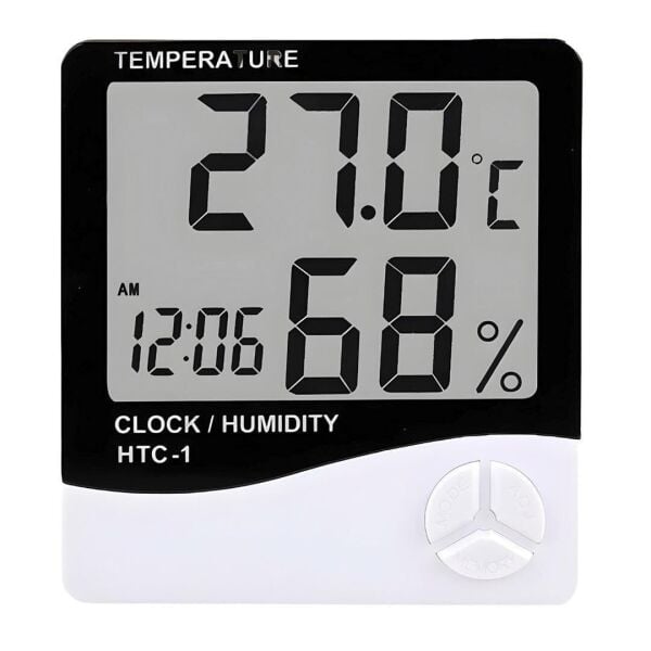 HTC-1 Masaüstü Dijital Termometre Sıcaklık ve Nem Ölçer - Masa Saati Alarm
