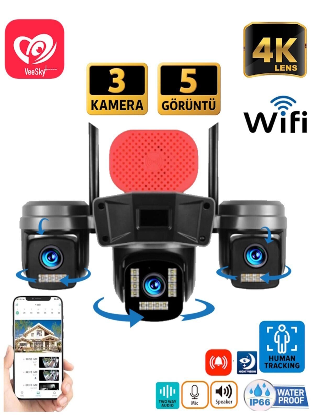 Avenir AV-S308 6MP 3 Kameralı Ptz Wifi Kamera