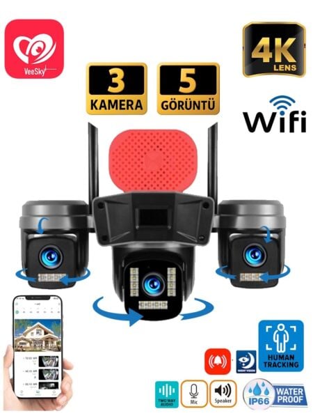 Avenir AV-S308 6MP 3 Kameralı Ptz Wifi Kamera