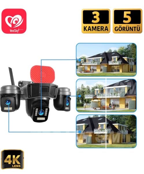 Avenir AV-S308 6MP 3 Kameralı Ptz Wifi Kamera