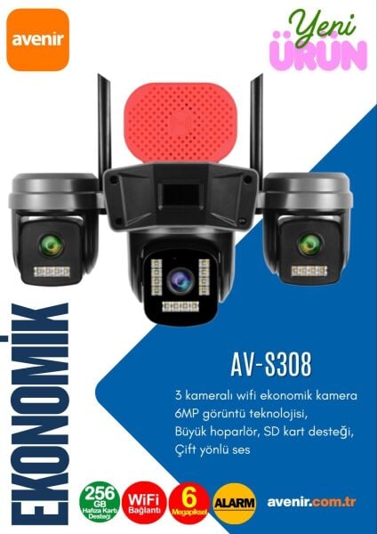 Avenir AV-S308 6MP 3 Kameralı Ptz Wifi Kamera