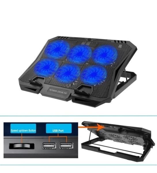 Gaming Mavi Led Işıklı 6 Fanlı 7 Kademeli Notebook Soğutucu Stand X6B