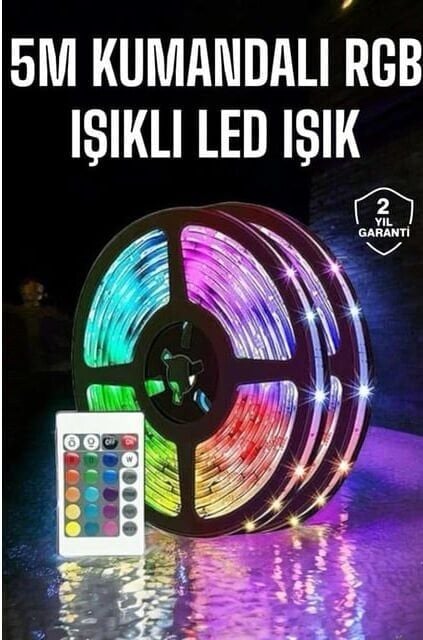5 Metre Şerit Led RGB Işıklı Kumandalı Güç Adaptörü Her Ortama Uygun 