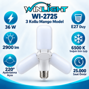Winlight 36W E27 3 Kollu Pervane LED Ampul Beyaz Işık