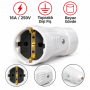Almepa 16A 250V Beyaz Topraklı Dişi Fiş Seyyar Priz