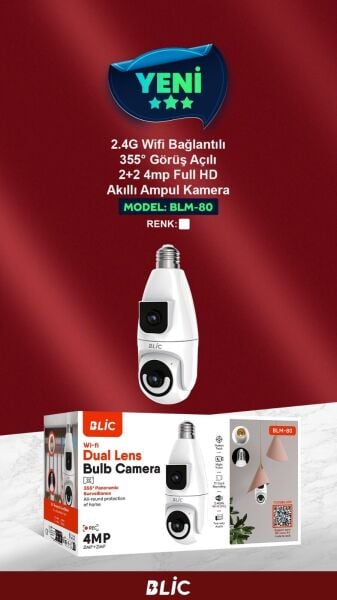 Blic BLM-80 4MP Çift Lens Ampul IP Kamera | 360° Panoramik WiFi Akıllı Güvenlik Kamerası