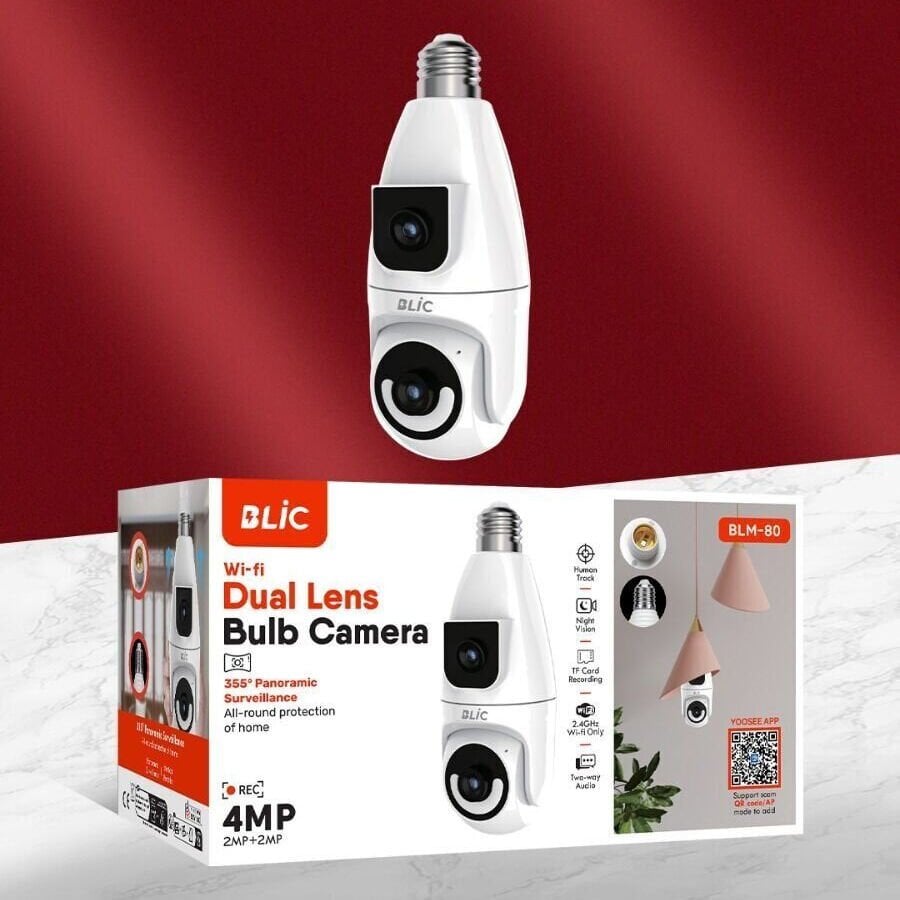 Blic BLM-80 4MP Çift Lens Ampul IP Kamera | 360° Panoramik WiFi Akıllı Güvenlik Kamerası