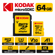 Kodak 64GB Hafıza Kartı MicroSDXC U3 V30 A1 100MBs