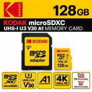 Kodak 128GB Hafıza Kartı MicroSDXC U3 V30 A1 100MBs