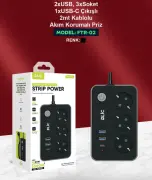 Blic FTR-02 Akım Korumalı 3 Yol Priz 2 Usb 1 Type-c 2m Kablo