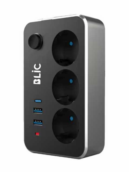 Blic FTR-02Termal Akım Korumalı 3 Priz 2 Usb 1 Type-c Girişli 2m Kablolu Üçlü Priz