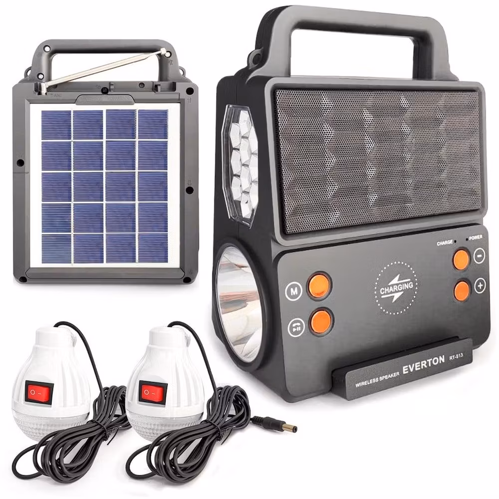 Everton Rt-913 Şarjlı Fm/usb/bt Güneş Enerjili 2 Ampullü Solar Set (KABLOSUZ TELEFON ŞARJ) Özelikli