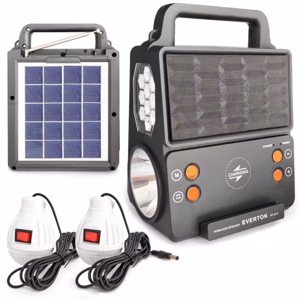  Everton Rt-913 Şarjlı Fm/usb/bt Güneş Enerjili 2 Ampullü Solar Set (KABLOSUZ TELEFON ŞARJ) Özelikli