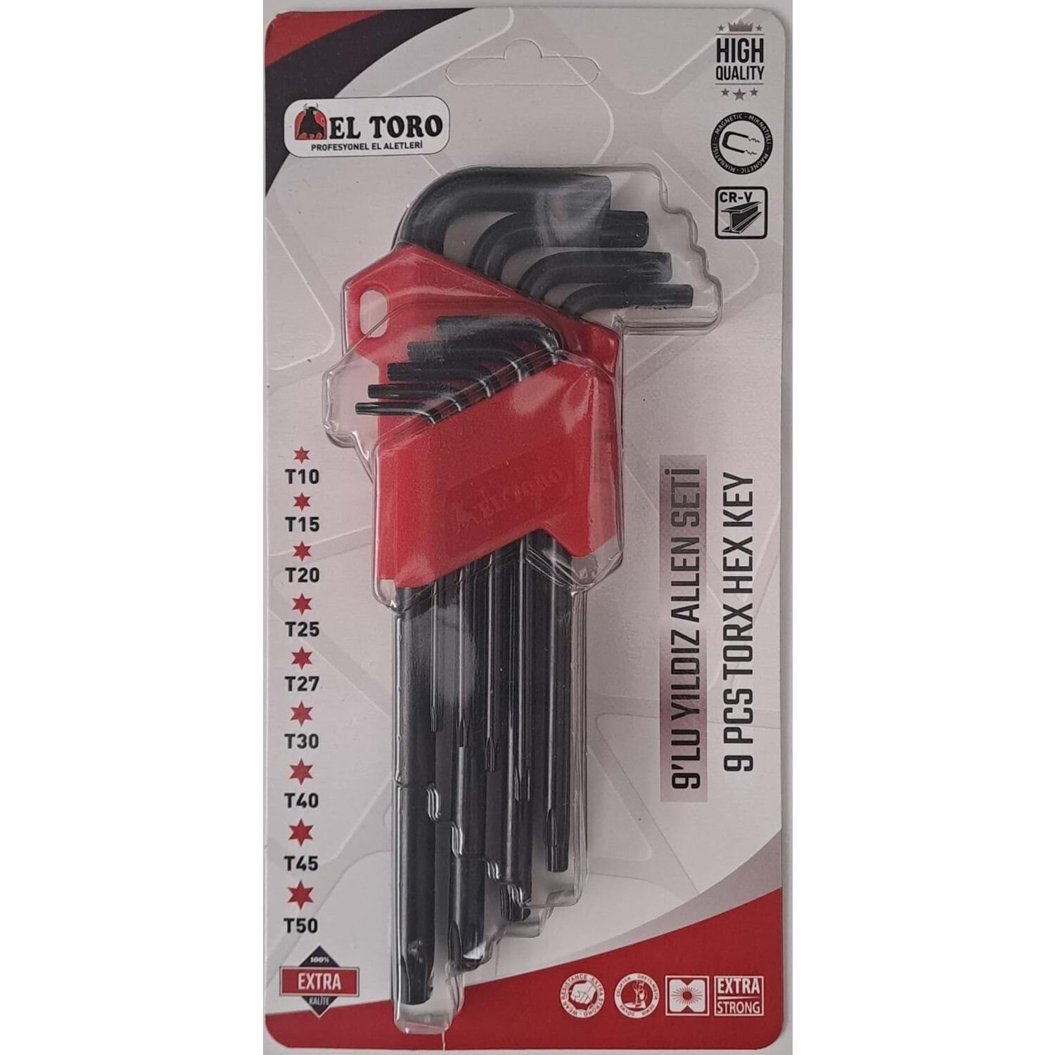 EL TORO 9 Parça Düz Alyan Takımı Uzun boy 180mm Allen Seti