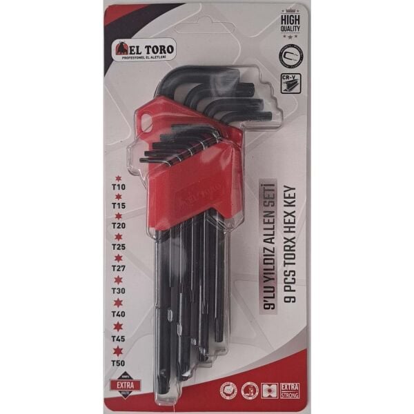 ELTORO 9 Parça Düz Alyan Takımı Uzun boy 180mm Allen Seti