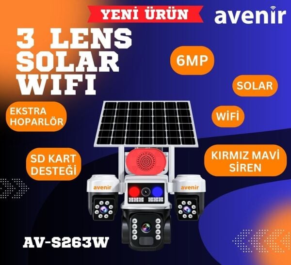 Avenir AVS263w 3 Kameralı Wifi Güneş Panelli güvenlik Kamera