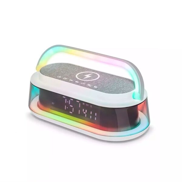 Hadron A913 Bluetooth Speaker ve RGB Işıklı Dijital Alarmlı Saat – Beyaz