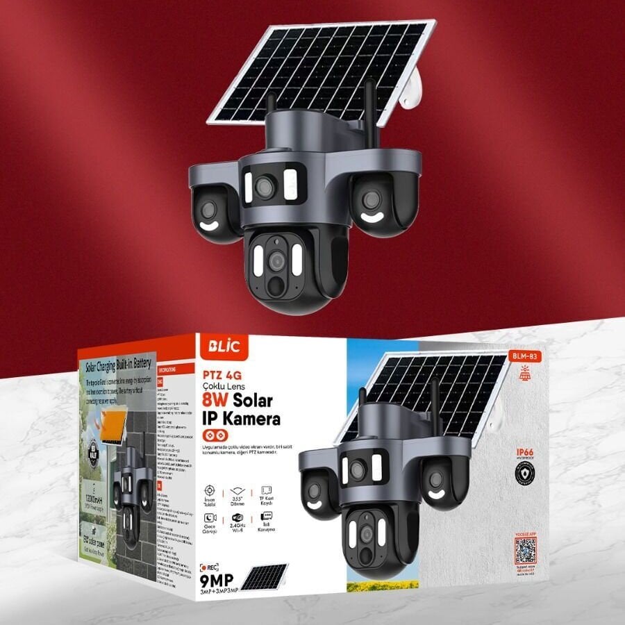Blic BLM-83 9MP Solar 4G Kamera 3 Kameralı Geniş Açı