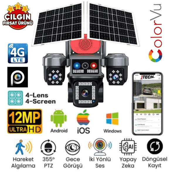 Avenir AV-S445 8MP 4K Solar Güneş Enerjili WiFi Kamera