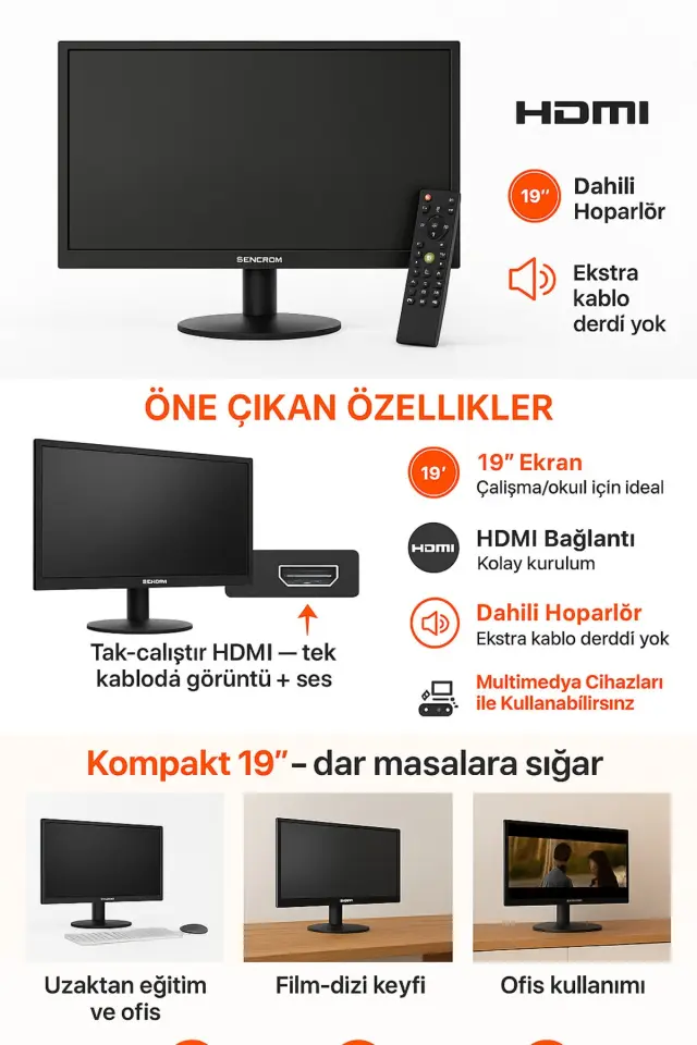 19inc 75hz sencrom dahili hoparlör monitör