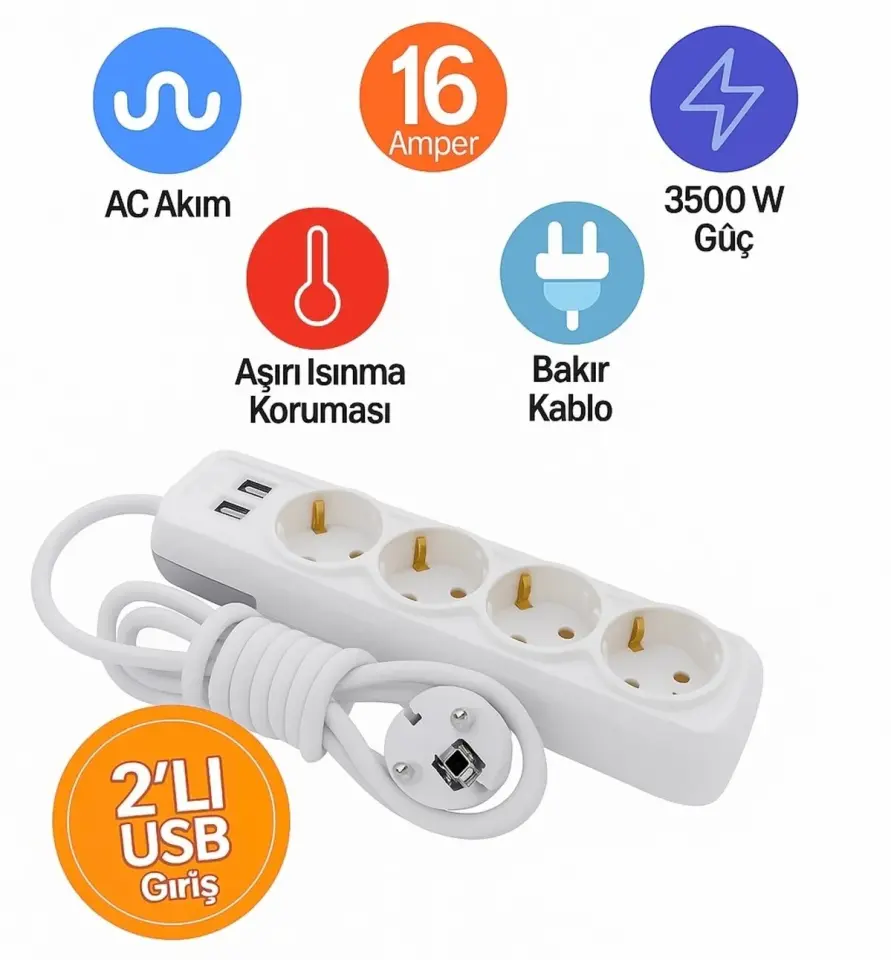 far üçyol 3mt usbli grup priz 3 yol