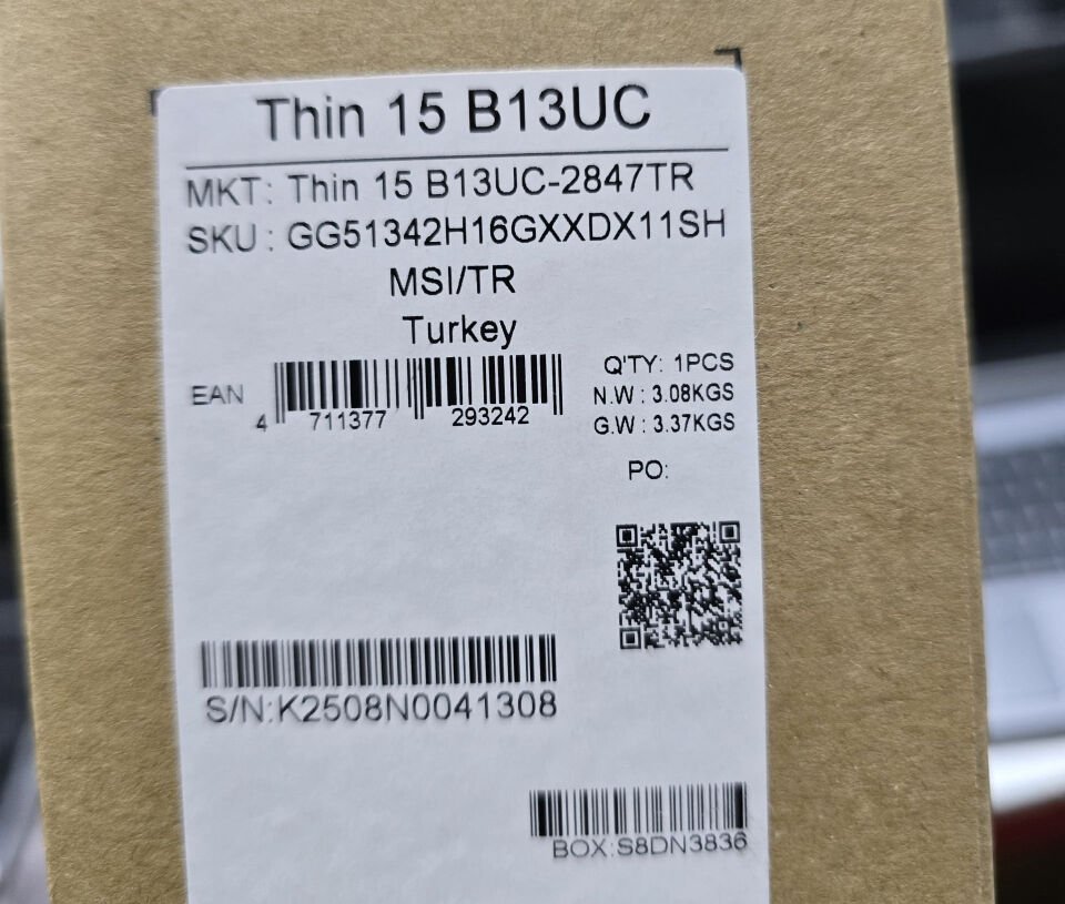 MSI Thin 15 B13UC-2847TR I5-13420H 16GB 512GB RTX3050 W11H -Teşhir-dizüstü bilgisayar