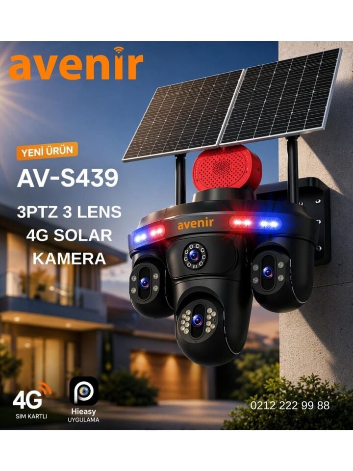 Avenir AV-S439 3 Lens 3 PTZ Solar 4G Sim Kartlı Kamera