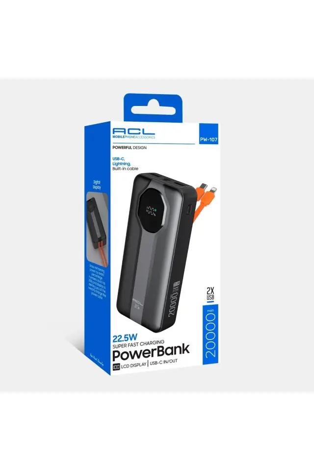 Acl Powerbank PW-107 - 22.5W 20.000mAh Dahili Kablolu