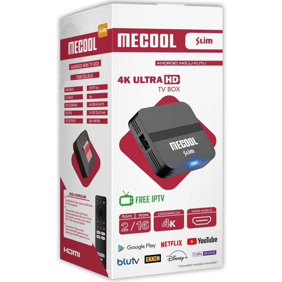 Mecool Slim 2GB RAM 16GB Hafıza 4K Android Mecool TVBox