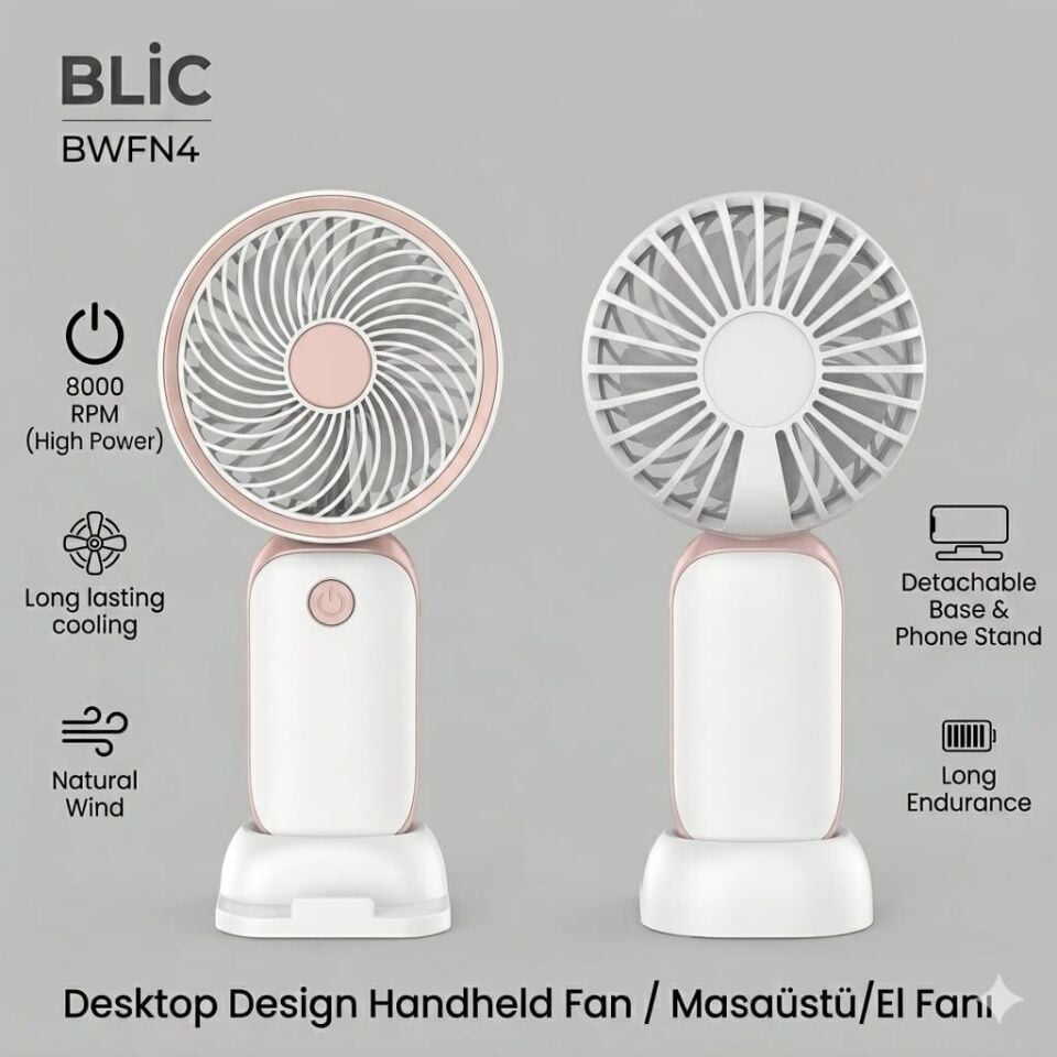 Blic BWFN4 800 RPM 2500mAh Sessiz Şarjlı El Fanı